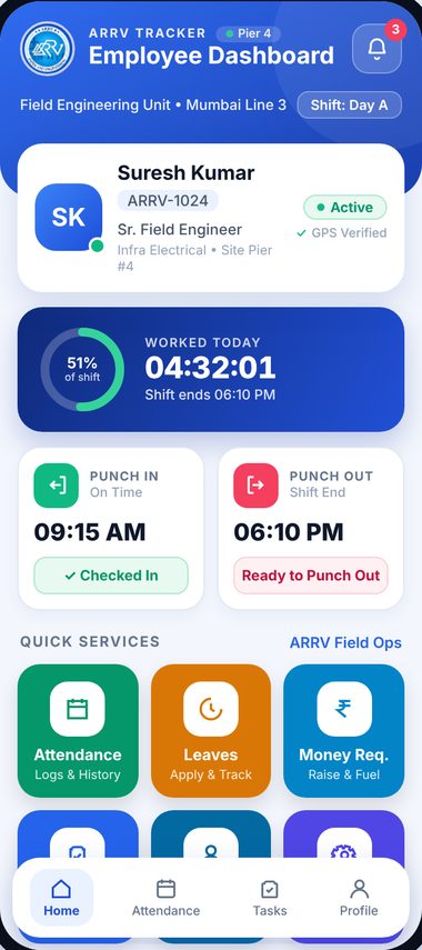 ARRV Infra app screen