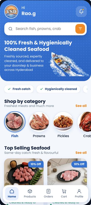 VSD Seafoods app screen